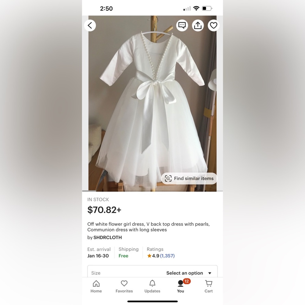 Off white flower girl dress, V back top dress with pearls,